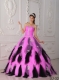 Inexpensive Quinceanera Dress In Colourful A-Line / Princess Strapless With Floor-length Organza Appliques In 2013