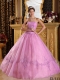 Lovely Pink Ball Gown Strapless With Floor-length Appliques Tulle In 2013 For Quinceanera Dress