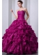 Lovely Quinceanea Dress In Fuchsia A-Line / Princess With Sweetheart Beading and Rufffles In 2013