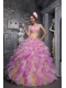 Lovely Strapless Taffeta and Organza Quinceanera Dress with Hand Flowers Multi-color