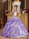 Modest Quinceanera Dress In Purple With Sweetheart Floor-length Organza Appliques In 2013