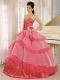 Popular Red Quinceanera Dress With Sweetheart Beaded and Ruched Bodice Ruffled Layeres In 2013