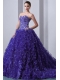 Purple A-Line / Princess Sweetheart Brush Train Organza Quinceanea Dress with Beading and Ruffles