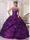 Purple Taffeta Pick Ups Strapless Beading and Appliques Ball Gown Dress