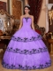 Quinceanera Dress In Lavender With Strapless And Organza Lace Appliques In 2013