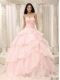 Quinceanera Dress With Ruched Bodice And Hand Made Flowers Decorate Waist In 2013