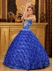 Special Fabric With Rolling Flowers Appliques Ball Gown Dress in Blue
