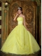 Sweet Yellow Strapless Organza Ball Gown Dress with Appliques