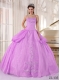 Taffeta and Organza Spaghetti Straps Ball Gown Dress in Lilac with Appliques Beading and Ruching