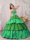 Taffeta Multi-color Strapless Appliques Ball Gown Dress with Ruffled Layers and Bokwnot