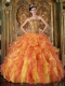 Multi-Color Ball Gown Strapless Floor-length Organza Beading and Ruffles Quinceanera Dress