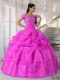 2014 Ball Gown Off The Shoulder Hot Pink Floor-length Taffeta and Organza Beading Discount Quinceanera Dresses