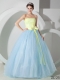 2014 Ball Gown Strapless Light Blue and Yellow Cheap Quinceanera Dresses