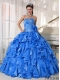 2014 beautiful Blue Sweetheart Ball Gown Floor-length Organza Beading Discount Quinceanera Dresses