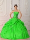 2014 Elegant Green Strapless Floor-length Taffeta Beading And Appliques Beautiful Quinceanera Dress