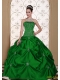 2014 Embroidery Taffeta Dark Green Strapless Cheap Quinceanera Dresses