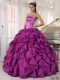 2014 Fashionable Eggplant Purple Ball Gown Strapless Floor-length Cheap Quinceanera Dresses