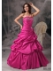 2014 Hot Pink A-Line Strapless Taffeta Cheap Quinceanera Dresses