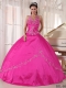 2014 Hot Pink Ball Gown Sleeveless Halter Floor-length Cheap Quinceanera Dresses