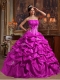 2014 Impressive Strapless Fuchsia Ball Gown Floor-length Appliques Taffeta Beautiful Quinceanera Dress