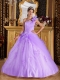 2014 Lavender Ball Gown Lace-up One Shoulder Floor-length Cheap Quinceanera Dresses