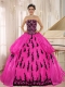 2014 New Arrival Strapkess Hot Pink Floor-length Embroidery Decorate For Quinceanera Dress