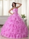 2014 Pink Ball Gown Sweet-hearet Floor-length Organza Appliques Quinceanera Dress