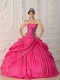 2014 Popular Coral Red Ball Gown Strapless Floor-length Cheap Quinceanera Dresses