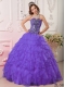2014 Purple Organza Ball Gown Sweetheart Floor-length Cheap Quinceanera Dresses