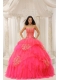 2014 Red Lace-up Custom Made Sweetheart Embroidery Quinceanera Wear