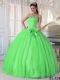 2014 Sweetheart Floor-length Spring Green Tulle Beading and Bowknot Ball Gown Discount Quinceanera Dresses