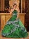 Affordable Discount Green Ball Gown Strapless With Taffeta Embroidery Quinceanera Dress