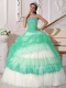 Apple Green and White Ball Gown Strapless Pretty Quinceanera Dresses with Taffeta and Organza Appliques