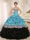 Aqua and Black Sweetheart Ruffles 15th Birthday Dresses With Floor-length