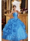Aqua Blue Ball Gown Strapless Floor-length Embroidery Organza Beautiful Quinceanera Dress