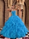 Aqua Blue Ball Gown Sweetheart 15th Birthday Dresses Ruffles Organza