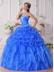 Baby Blue Ball Gown Strapless Pretty Quinceanera Dresses with Organza Embroidery with Beading
