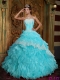Baby Blue Ball Gown Strapless Pretty Quinceanera Dresses with Ruffles Organza