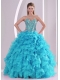 Baby Blue Sweetheart Ruffles and Beaded Decorate Sleeveless For Sweet 16 Dresses