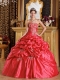 Ball Gown Appliques Beadings Taffeta Red Spring Quinceanera Dresses 2014 Lace-up