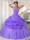 Ball Gown Lavender Floor-length Strapless Organza Appliques Discount Quinceanera Dresses