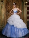 Ball Gown Organza Lace-up White and Baby Blue Beadings Pick-ups Sequins Spring Quinceanera