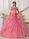 Ball Gown Strapless 15th Birthday Dresses Organza Embroidery with Beading