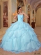 Ball Gown Sweetheart Organza Light Blue Beading and Made Flower Best Quinceanera Dresses