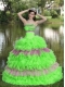 Beaded Decorate Bust Sequins Organza Multi-color Strapless Tiered Sweet 15th Birthday Dresses