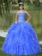 Beaded Ruffles Layered Decorate Famous Designer Quinceanera Dress With Sweetheart Blue Skirt