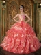 Beading and Ruffles 2014 Spring Quinceanera Dresses Coral Red Lace-up
