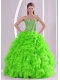 Beading and Ruffles Spring Green Sweetheart Best Quinceanera Dresses Organza Ball Gown