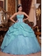 Beautiful Classical Quinceanera Dresses In Light Blue Ball Gown Strapless With Organza Beading