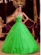 Beautiful Spring Green A-line / Princess Strapless Floor-length Appliques Tulle For Sweet 16 Dresses